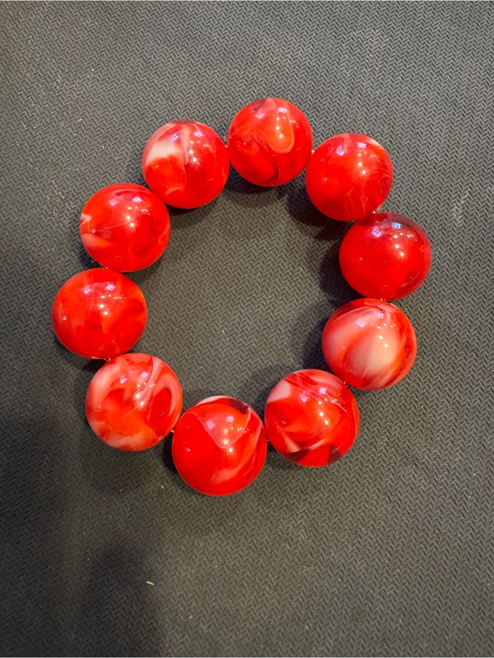 Vintage Red Marble Resin Bead Stretch Oversized Bracelet
